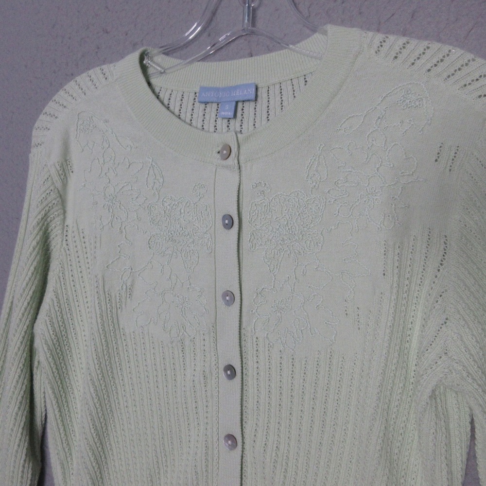 Antonio Melani Delphine Cardigan Green Floral Embroidered Romantic Lightweight
